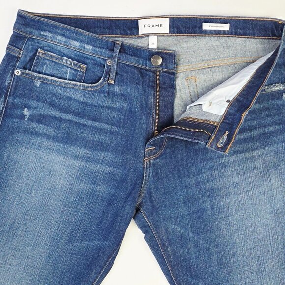 Frame Size 36X33 Mens L'Homme Slim Keystone Blue Denim 5 Pocket Straight Jeans - Picture 11 of 12